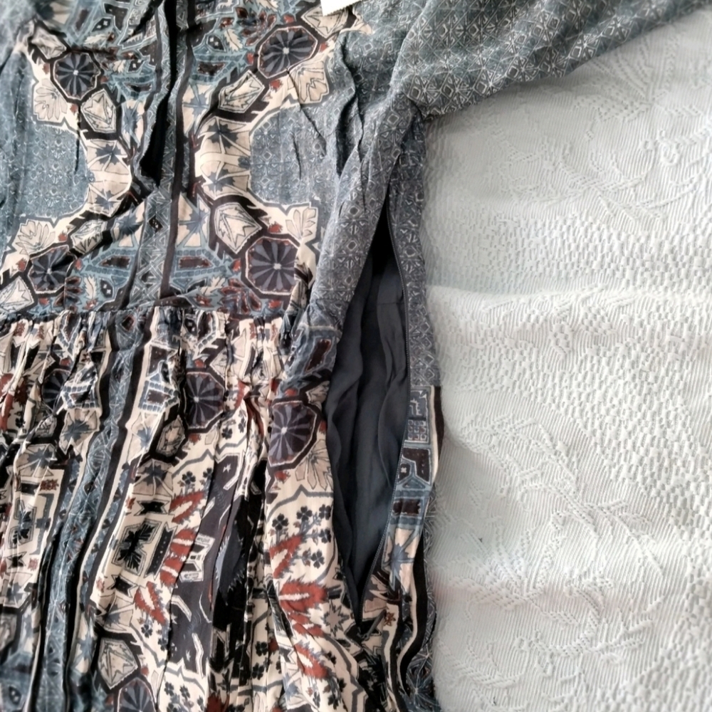 Free People NWT Marine Blue OKSANA Long Sleeve Mini Dress Size 6 Boho Peasant - Picture 8 of 15